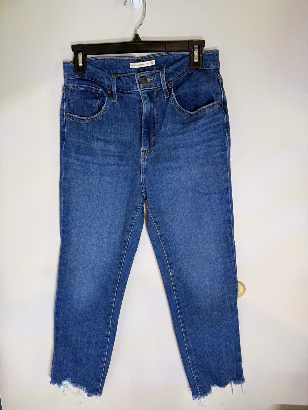 Levi's Dark Blue High-Rise Jeans with Raw Hem